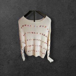 LOFT Cream Sweater with Colorful Stripes